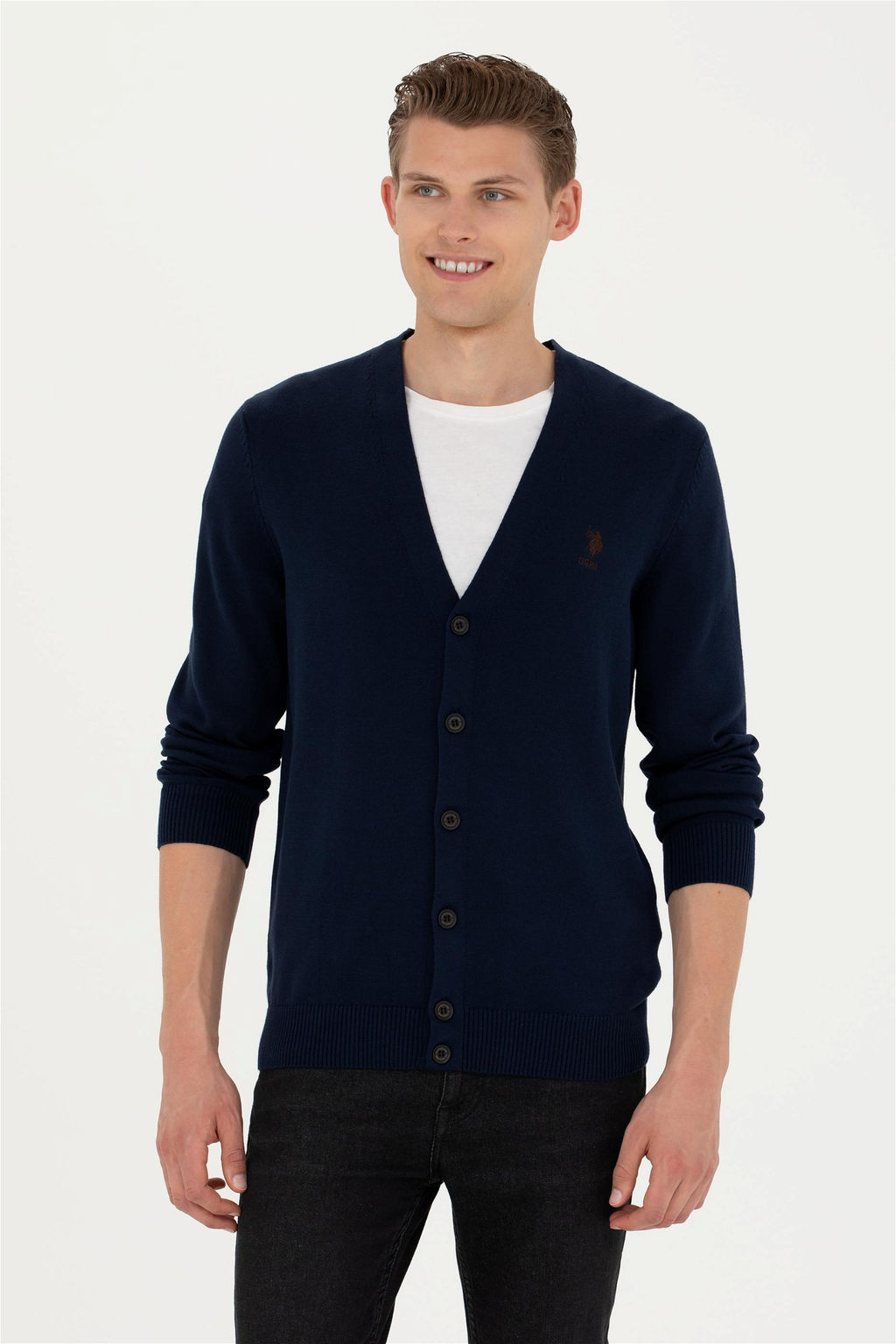 Мужской темно-синий базовый трикотажный кардиган - U.s. polo assn фото 10