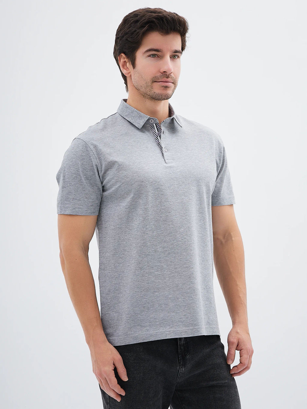 Джемпер мужской с воротником поло короткий рукав GREG G144-PM124T-LT1393 (серый)