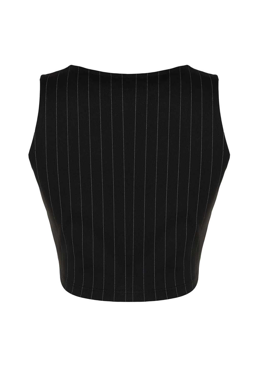 Siyah Regular Dugme Detayl? Cizgili Crop Yelek TWOSS23YE00037