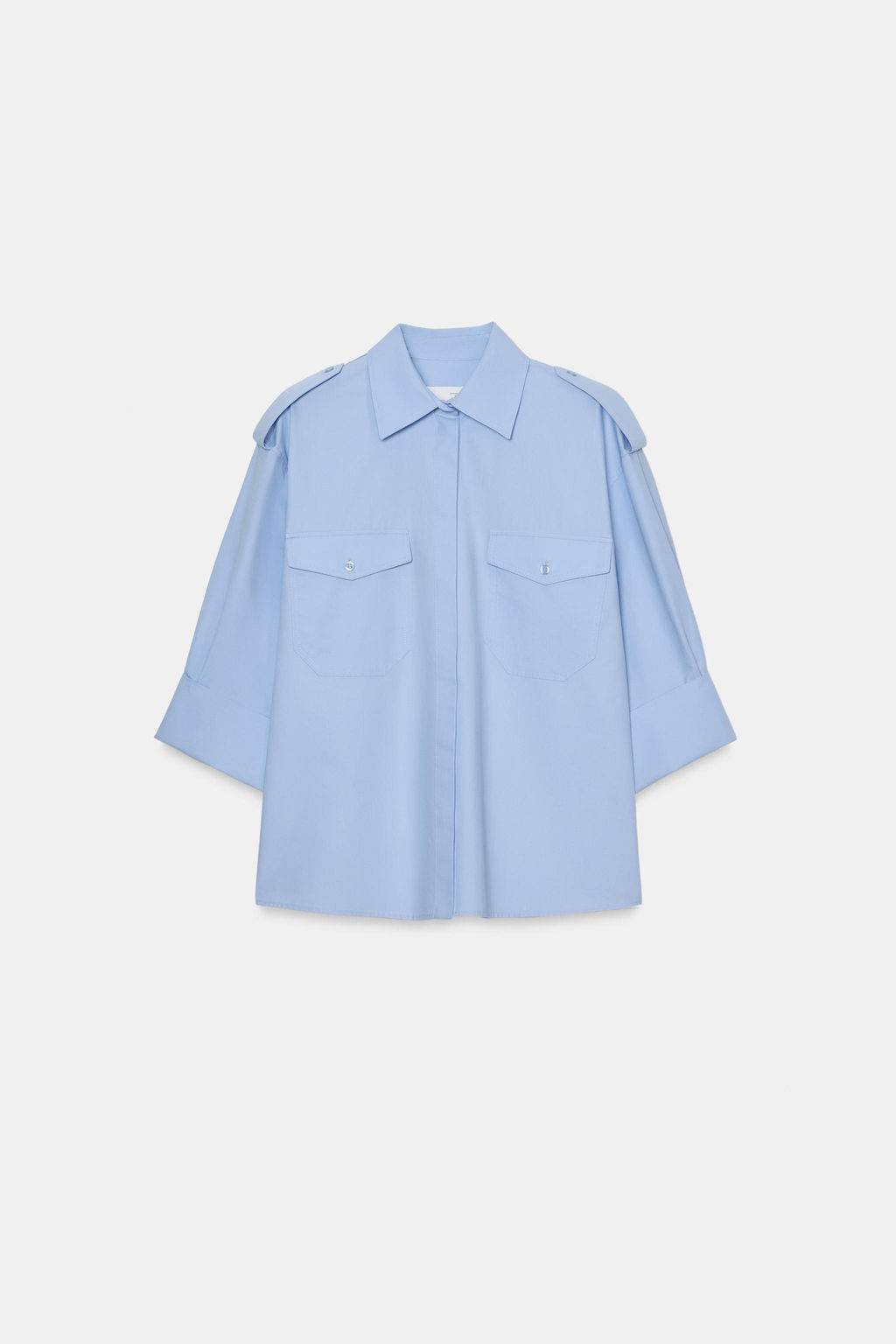 CAMISA POPEL?N BOLSILLOS ZW COLLECTION / Azul claro - Zara фото 4