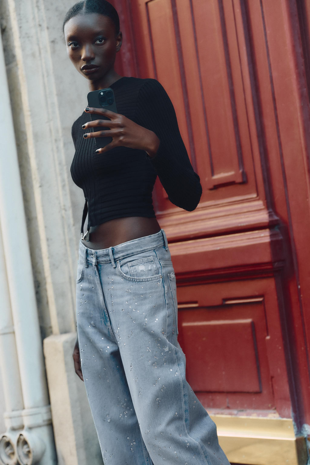 RIBBED KNIT TOP WITH APPLIQU_