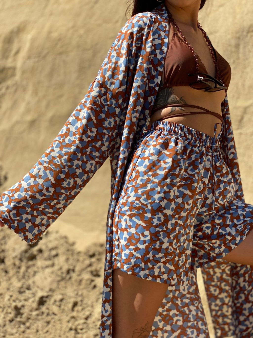 6885 Костюм из кимоно и шорт коричнево-голубой - Martichelli фото 7