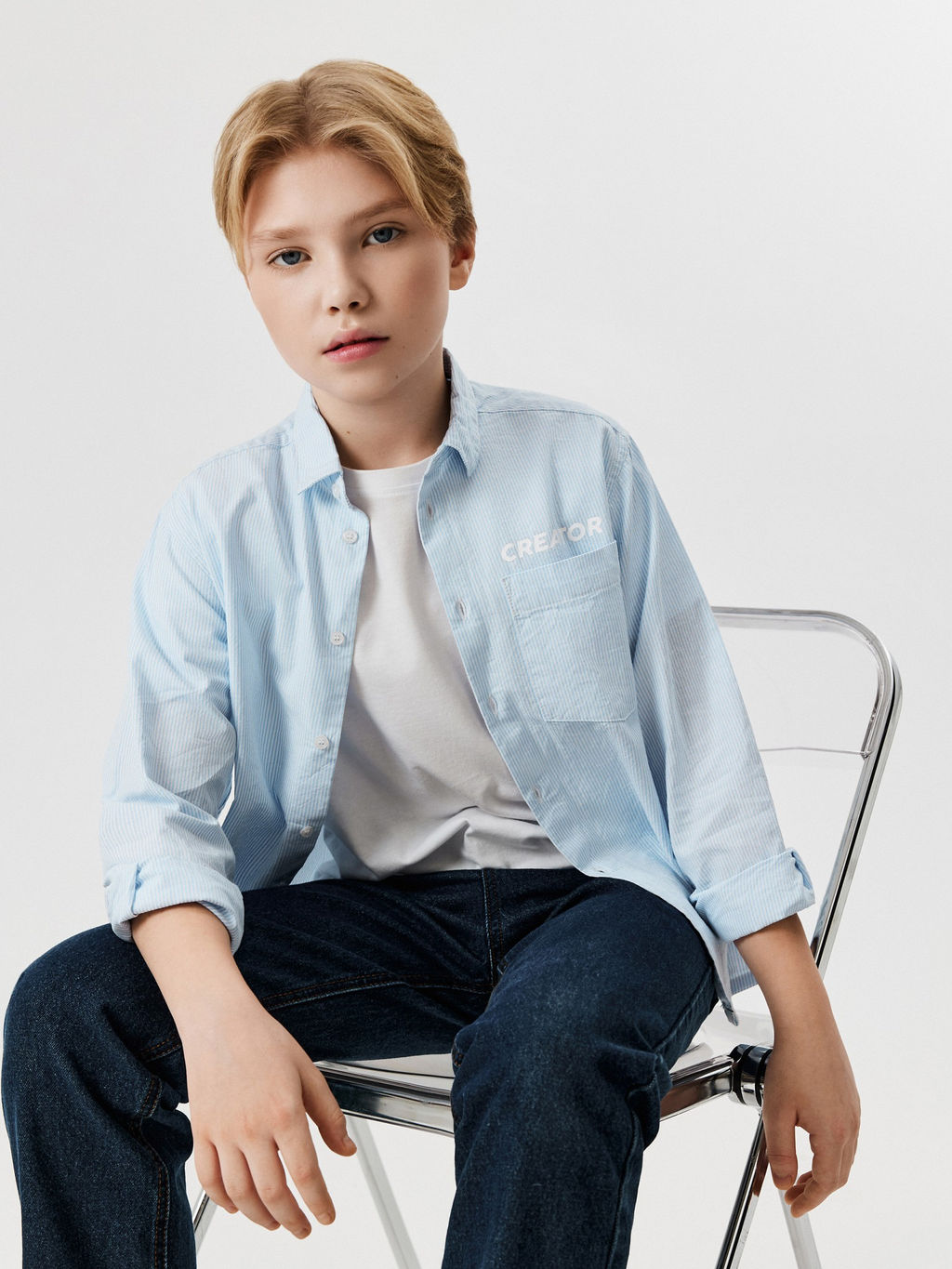 ACOOLA / Сорочка верхняя детская для мальчиков Goraziy1 голубая полоска  фото 4