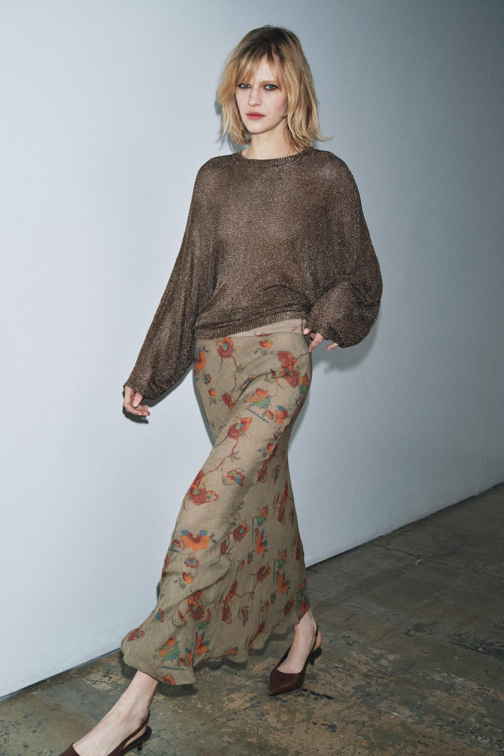 ZW COLLECTION WOOL FLORAL SKIRT - Zara фото 4