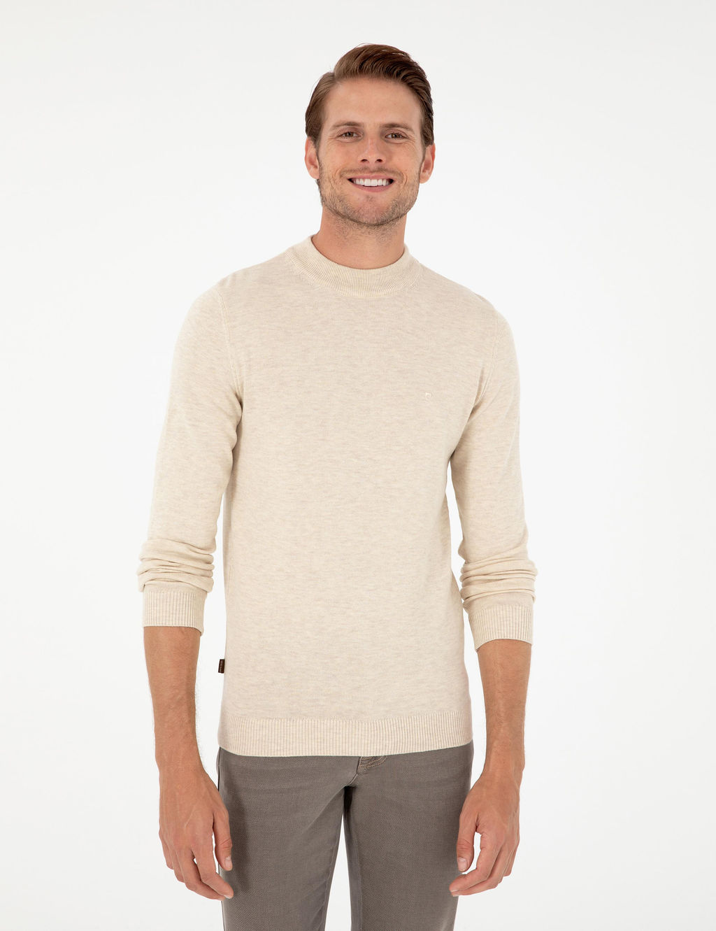 Krem Melanj Slim Fit Yar_m Bal_k__ Yaka Basic Triko Kazak - Pierre cardin фото 3