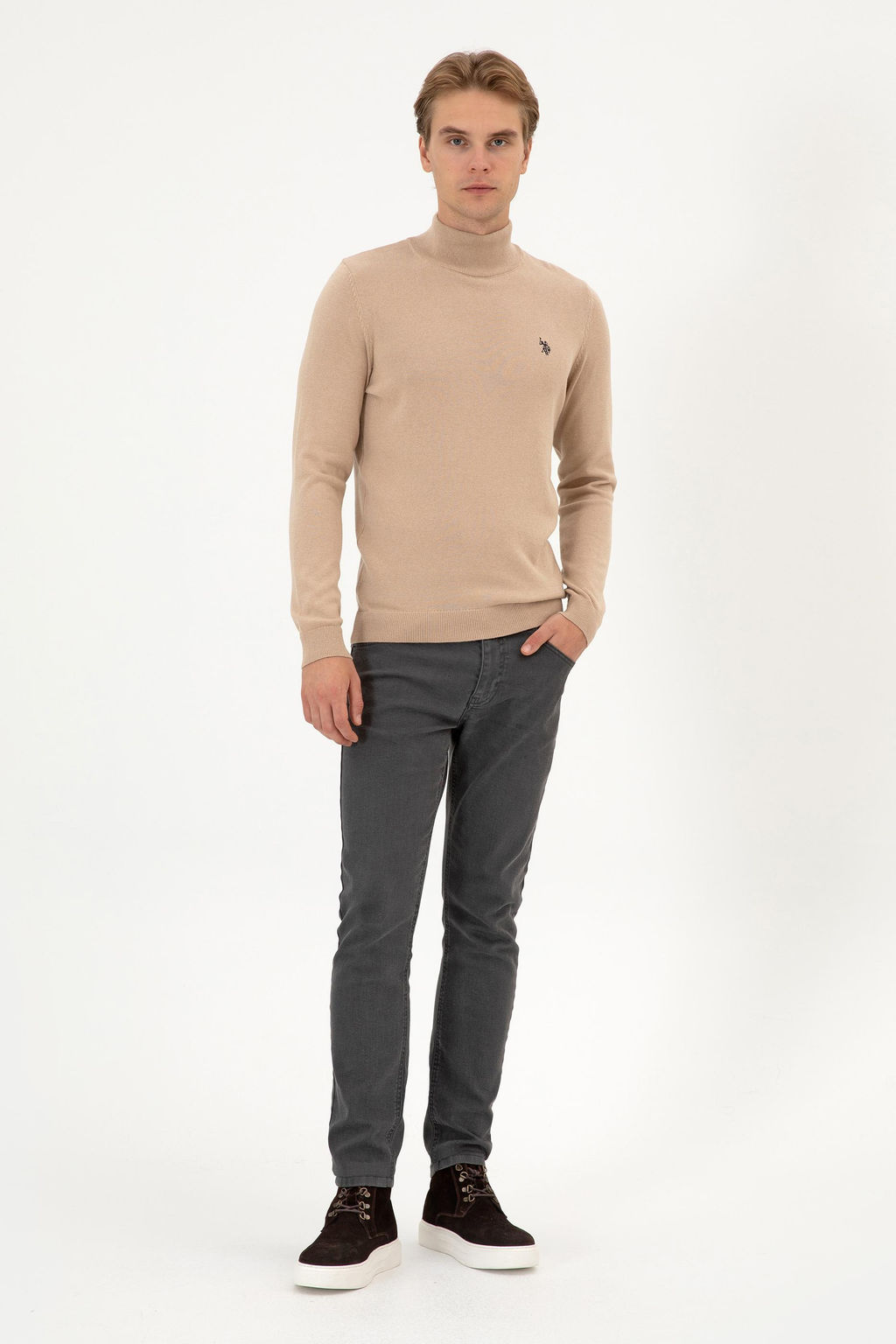 Erkek Slim Fit Bo_azl_ Kum Melanj Basic Kazak - U.s. polo assn фото 4