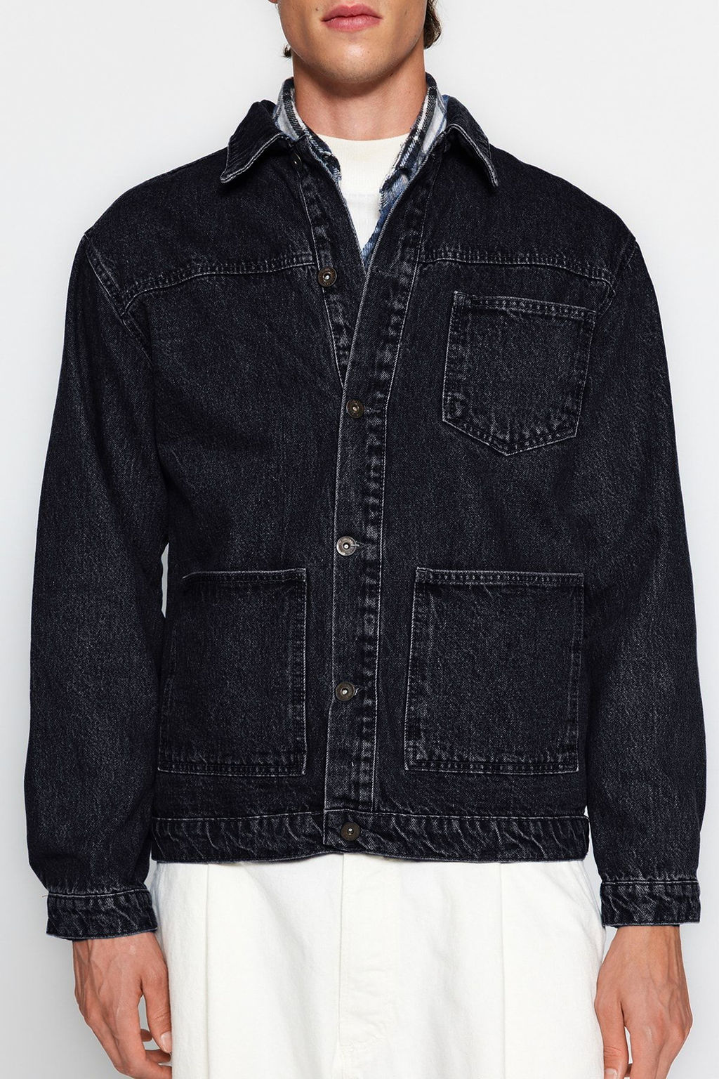 TRENDYOL MAN Orta Mavi %100 Pamuk Regular Fit Denim Kot Ceket TMNAW24CE00004 - Trendyolmilla фото 5