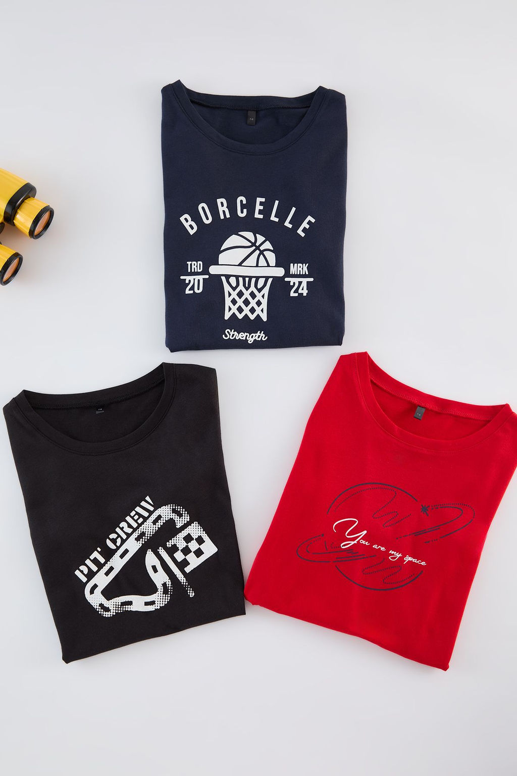 Turuncu-Lacivert-Ekru 3lu Erkek Cocuk Bask?l? Pamuklu Orme T-Shirt TKDAW25TS00012