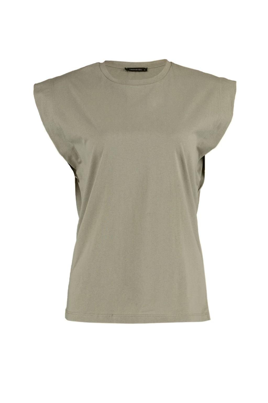 Haki %100 Pamuk Vatka Gorunumlu Basic Bisiklet Yaka Orme T-Shirt TWOSS20TS0021