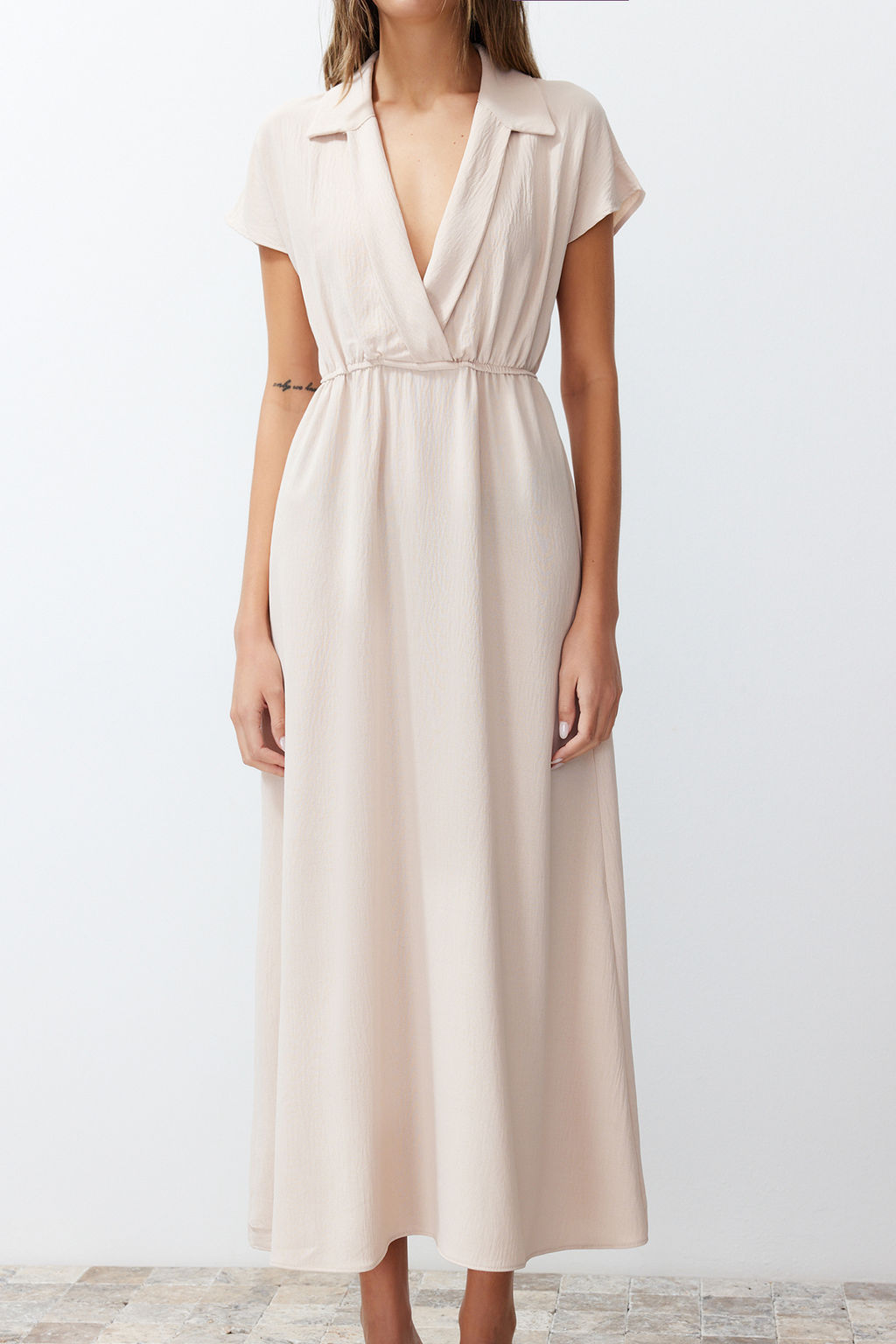 TRENDYOLMILLA Siyah A Kesim Kruvaze Yaka Aerobin Midi Dokuma Elbise TWOSS24EL00599  фото 13