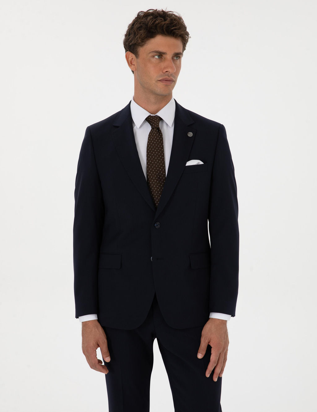 Lacivert Slim Fit %100 Y_n Tak_m Elbise
