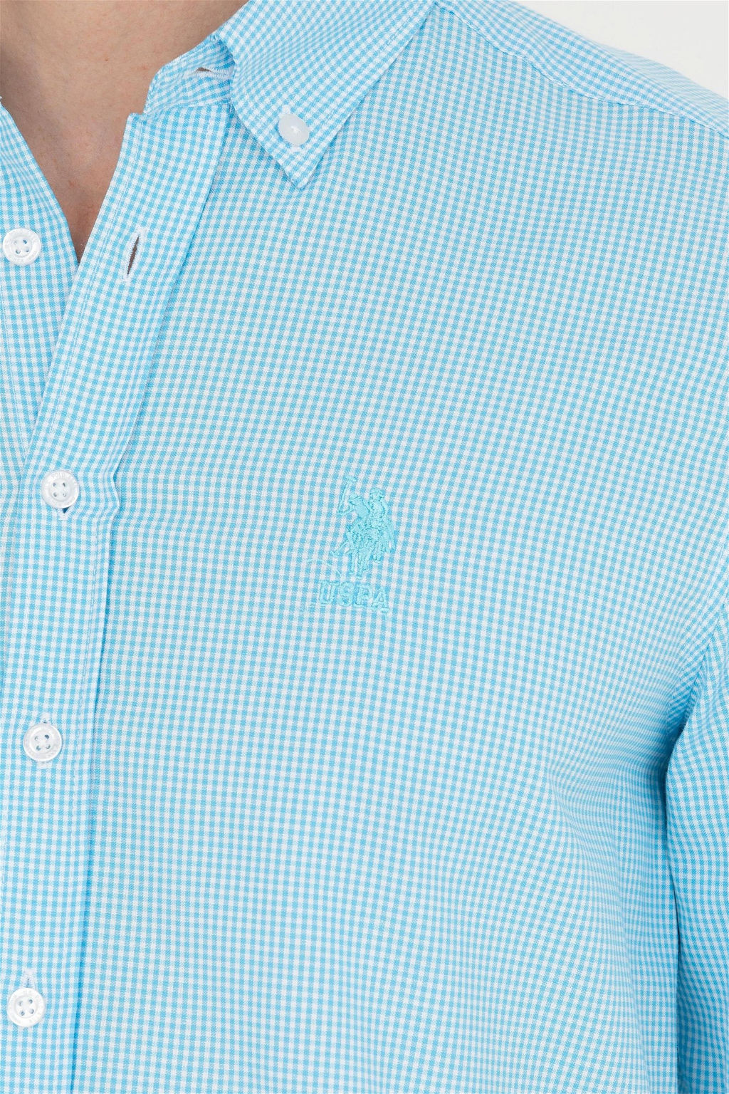 Мужская бирюзовая рубашка с длинным рукавом Неожиданная скидка в корзине - U.s. polo assn фото 7