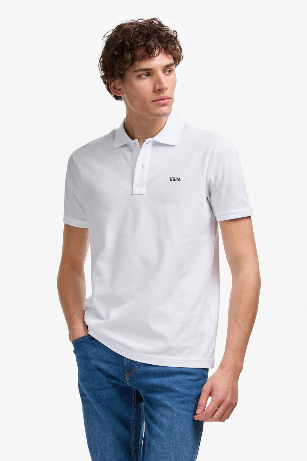 Erkek Regular Fit Polo Yaka Beyaz Basic Ti__rt