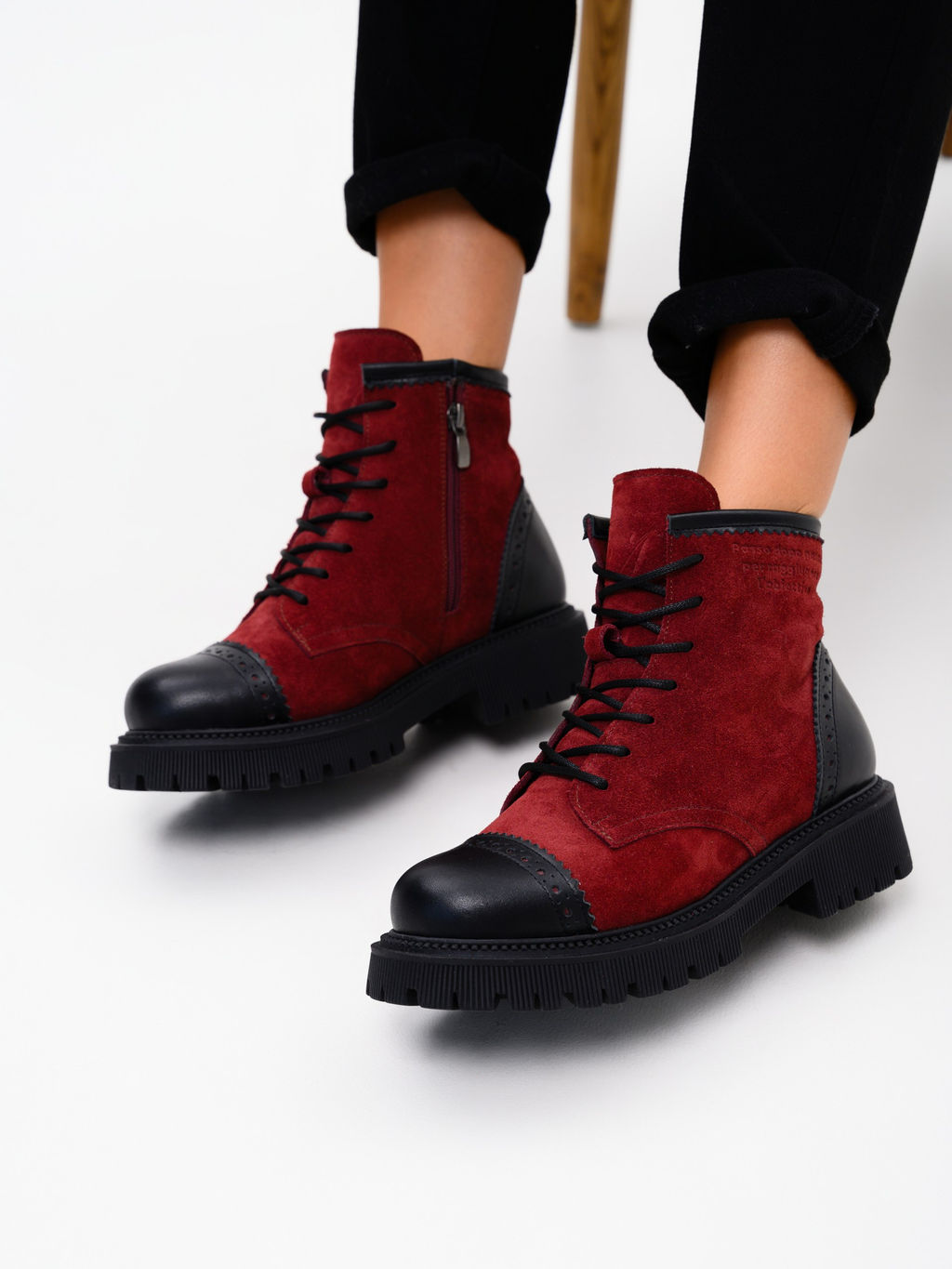 Ботинки 319.taskanabl.Бордо замша+черный/мех