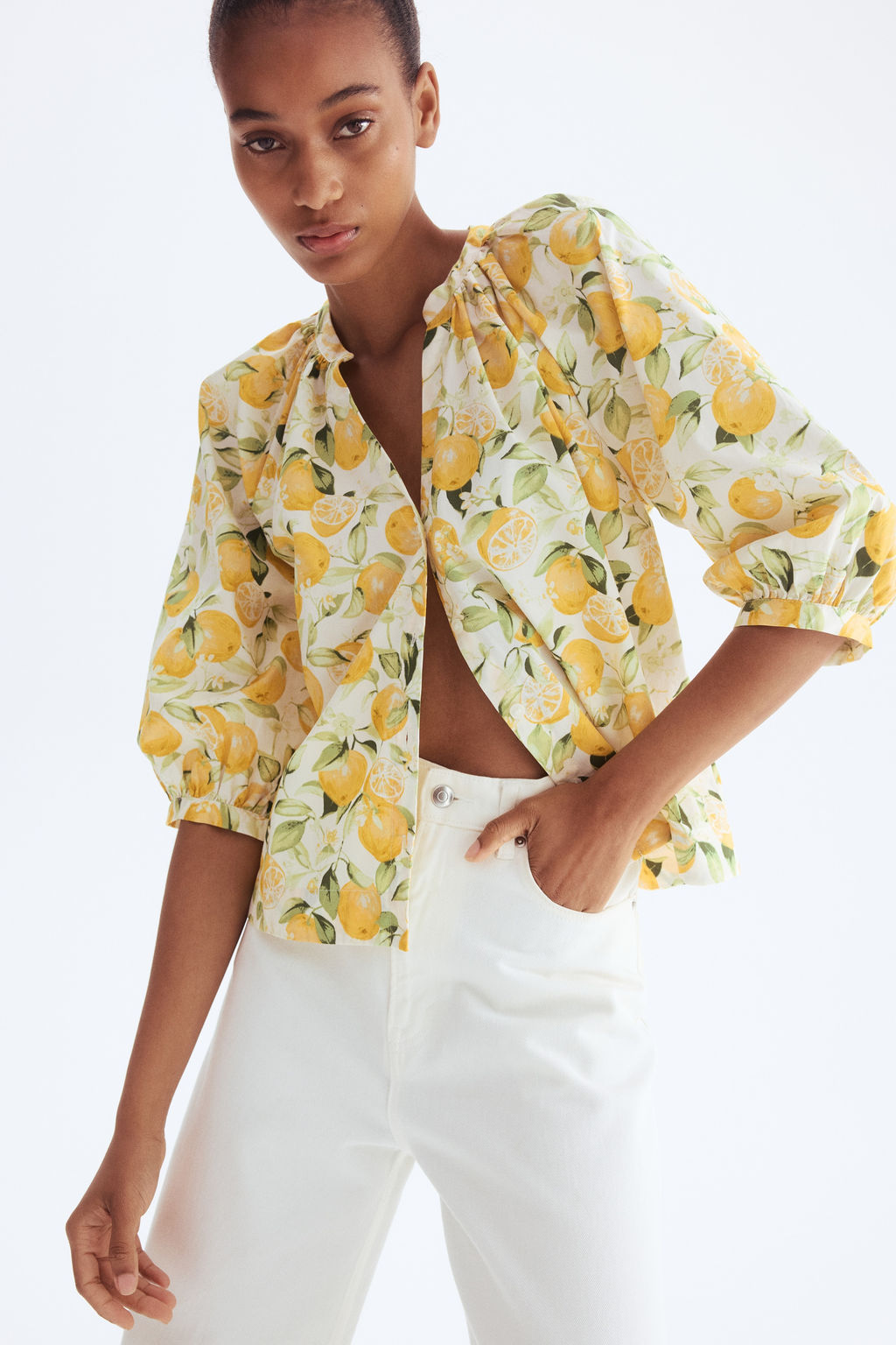 Blusa de popelina con mangas globo - H&m фото 6