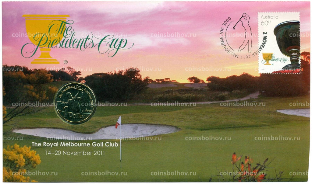 Монета 1 доллар 2011 года Австралия Президентский Кубок  Австралия 2011 (в конверте с почтовой маркой)