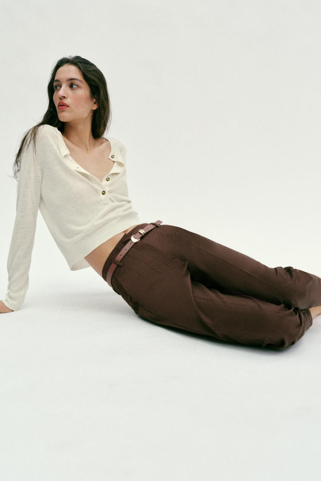 PANTAL?N TIRO ALTO CINTUR?N / Marr?n - Zara фото 3