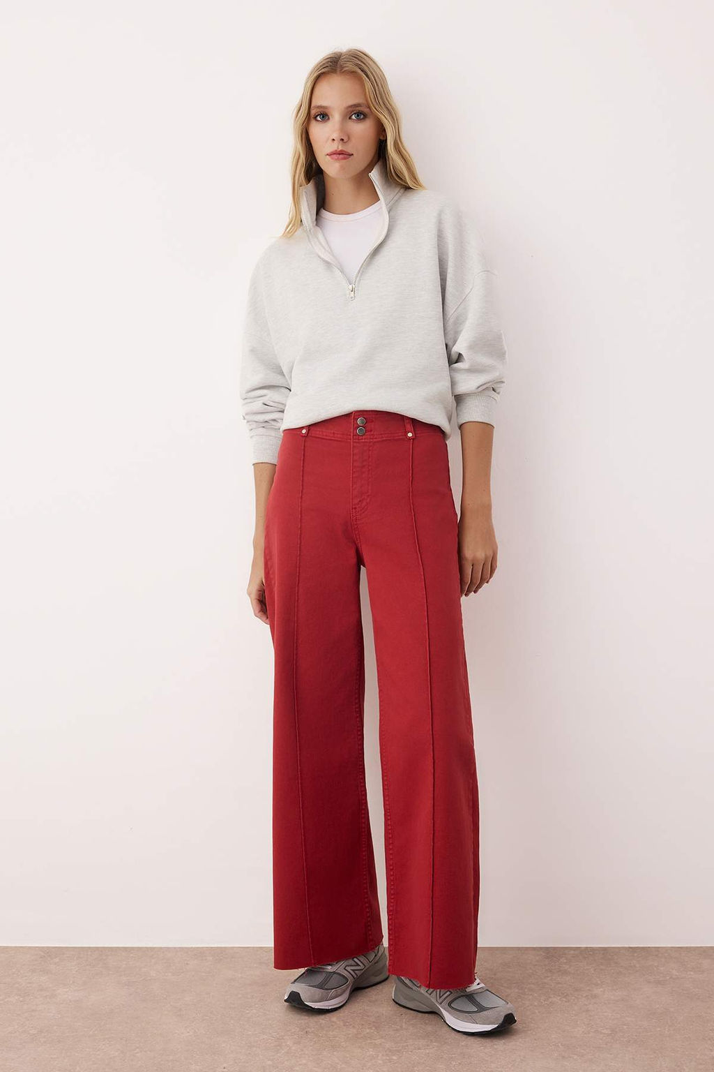 Beyaz Yuksek Bel Nervur Detayl? Paca Kesikli Wide Leg Jeans TWOSS25JE00310 - Trendyolmilla фото 7