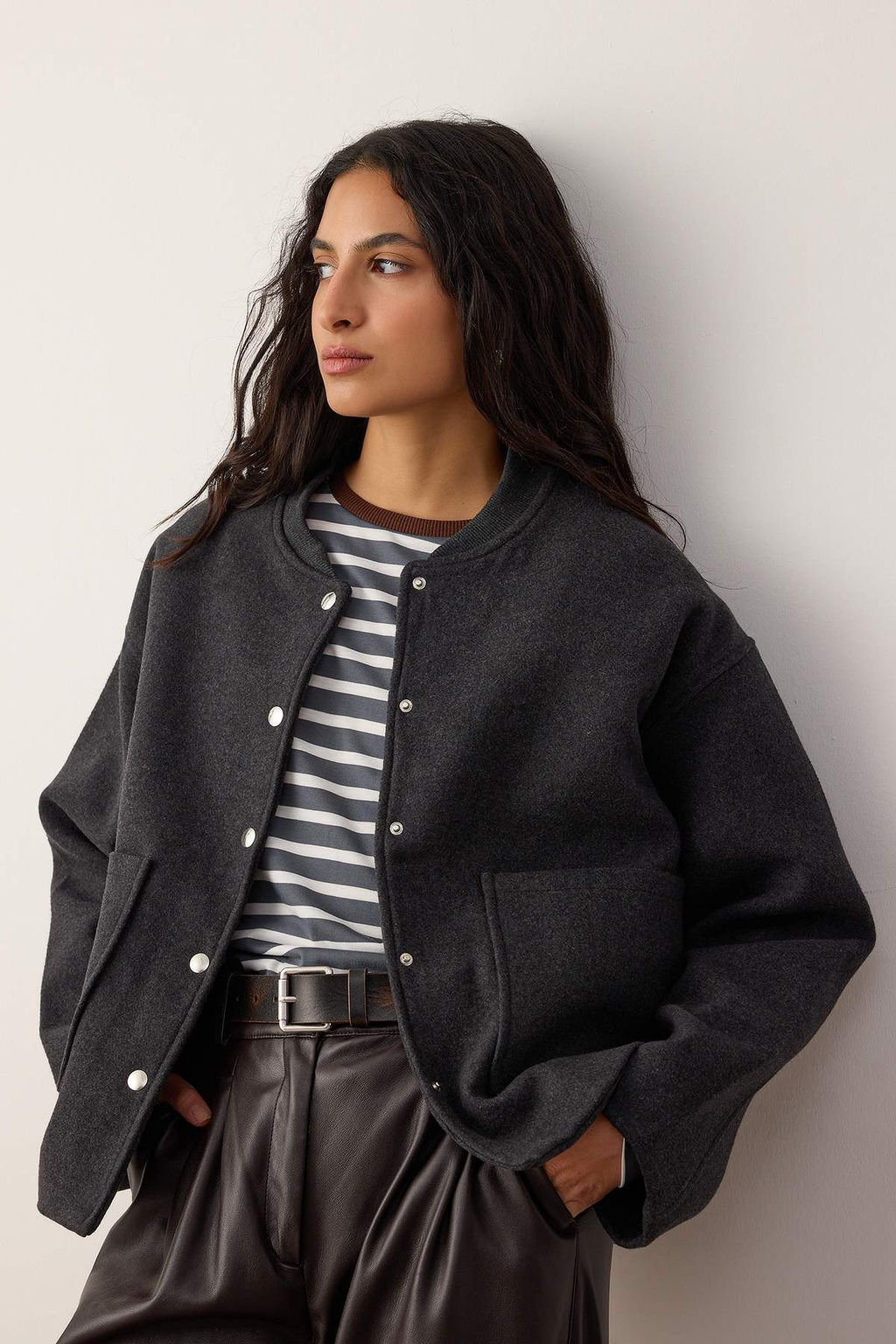 Antrasit Kase Cep Detayl? Dokuma Oversize Ceket TWOAW26CE00078 - Trendyolmilla фото 2