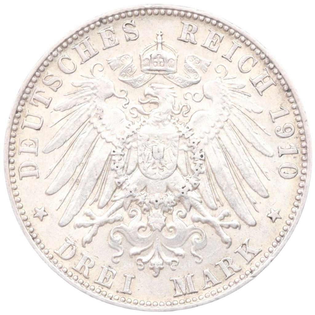 Монета 3 марки 1910 года D Германия (Бавария)