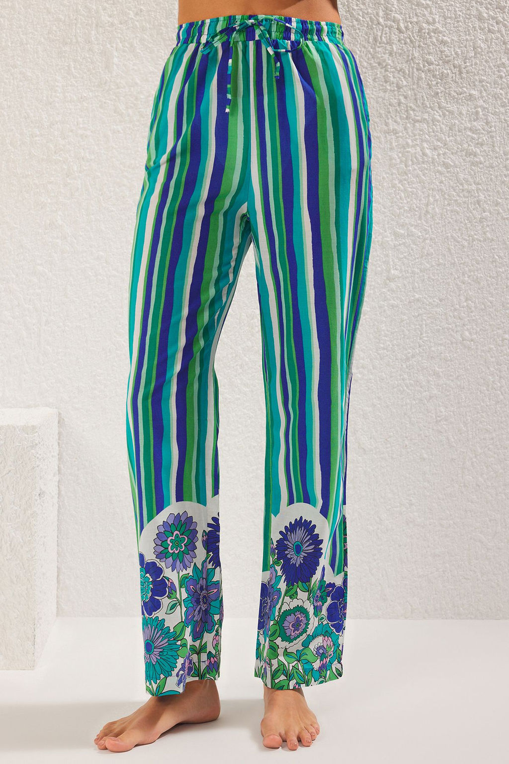 Cizgili Dokuma %100 Pamuk Plaj Gomlek-Pantolon Tak?m TBESS25AU00004 - Trendyolmilla фото 4