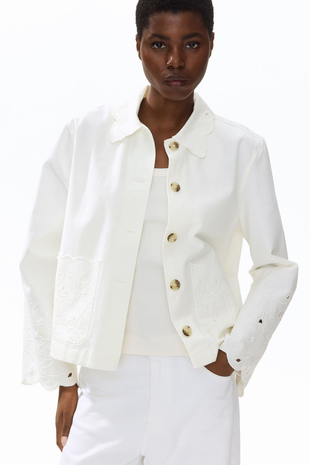 Chaqueta de sarga con bordado ingl?s - H&m фото 3