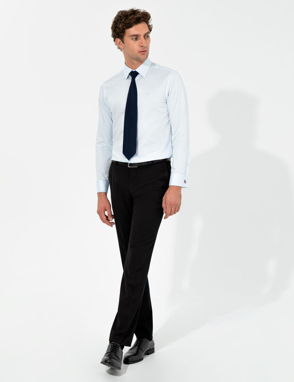 A__k Mavi Slim Fit %100 Pamuk Klasik Yaka Basic G_mlek