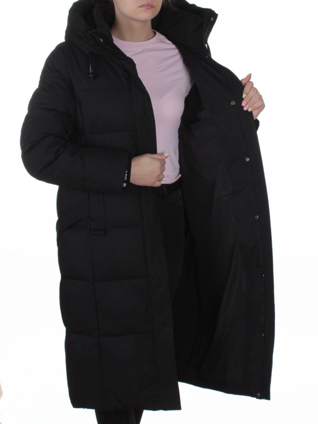 8321 BLACK Пальто зимнее женское (200 гр. холлофайбер)