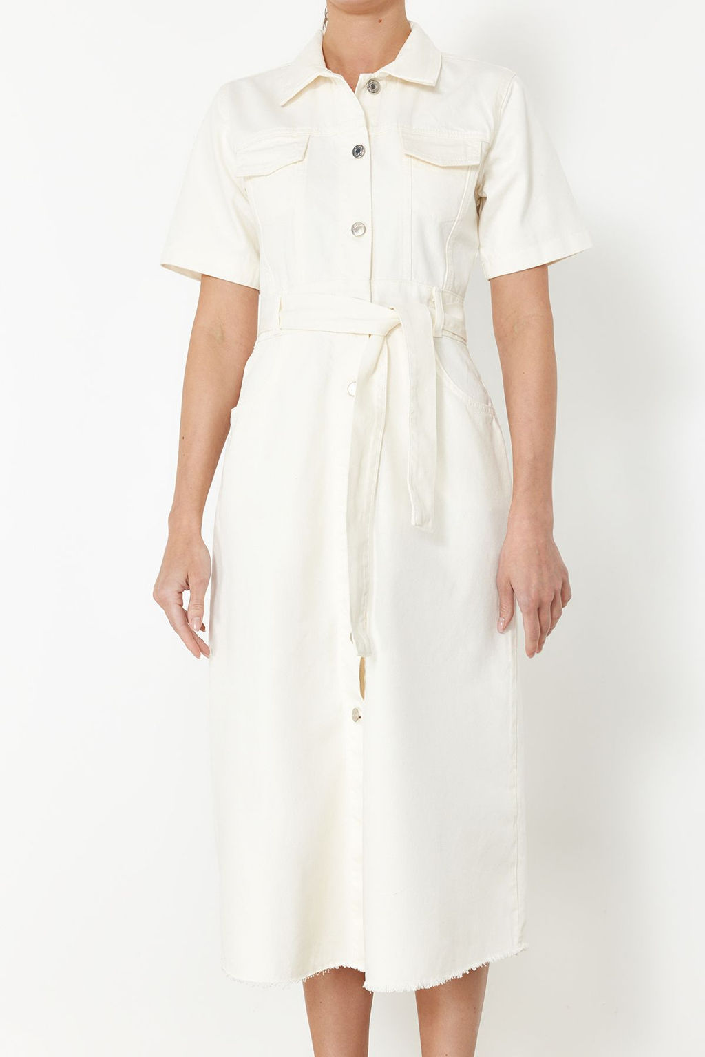 TRENDYOLMILLA Ekru Etek Ucu Puskullu Kemerli Maxi Denim Elbise TWOSS24EL00377 фото 11