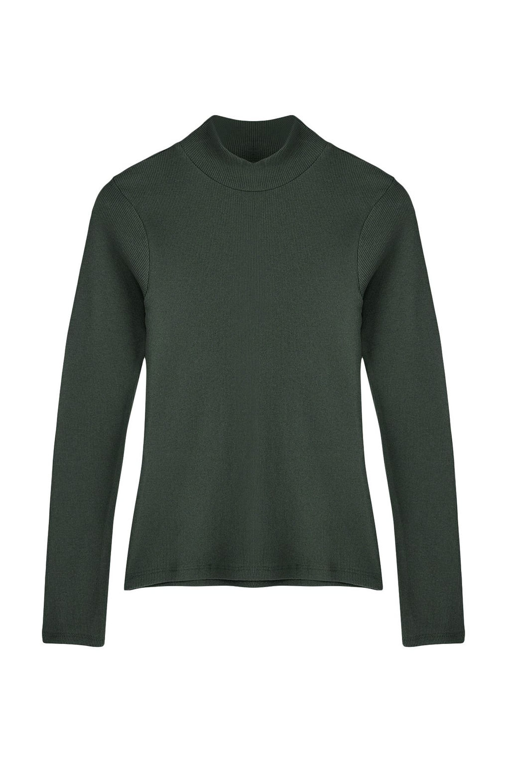 Haki Fitted/Vucuda Oturan Dik Yaka Uzun Kol Fitilli Esnek Orme Bluz TWOAW21BZ0423