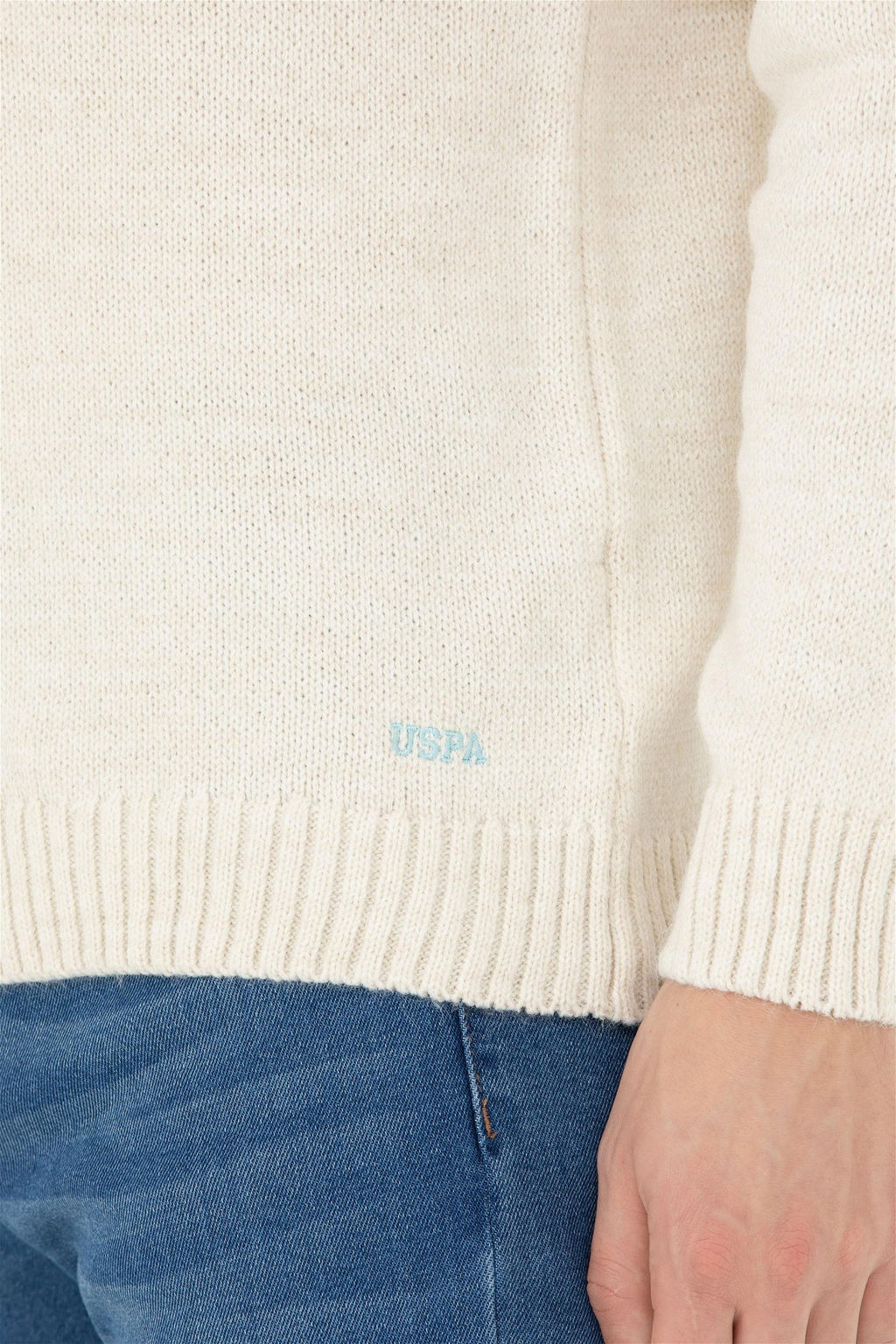 Мужской кремовый меланжевый свитер - U.s. polo assn фото 7