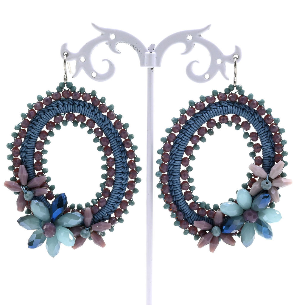 Серьги ручной работы с цирконами в оплетении цв.голубой