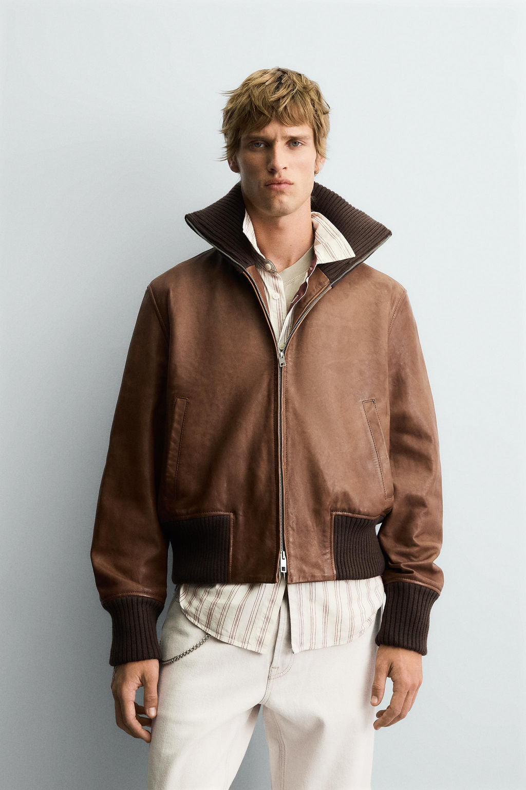 REGULAR FIT LEATHER JACKET - Zara фото 2