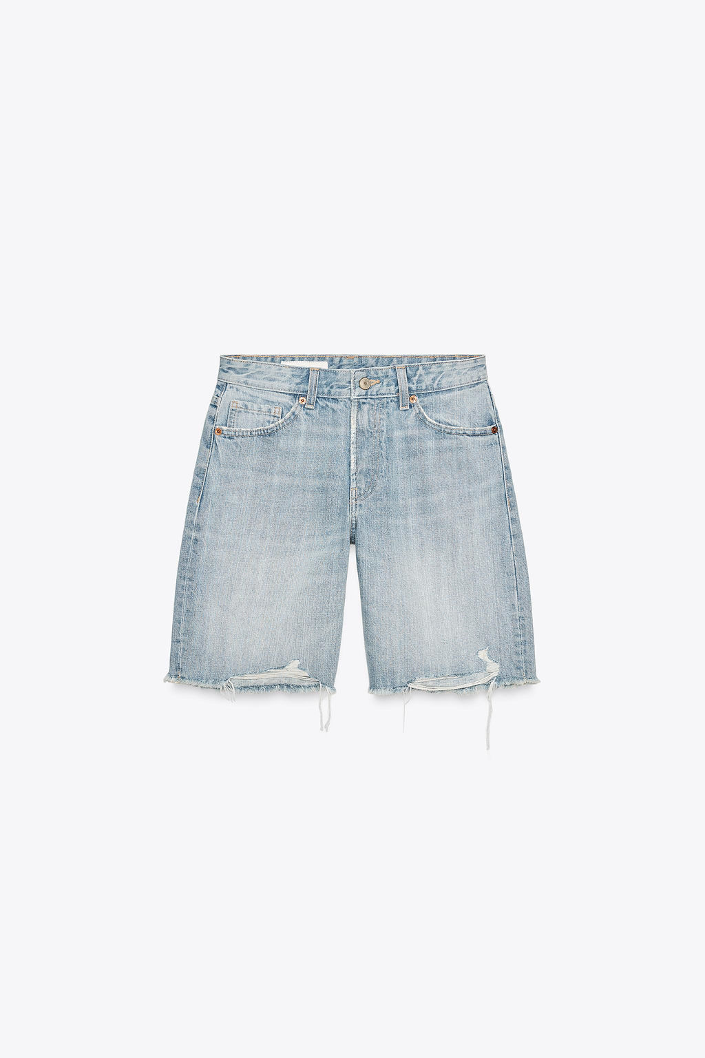 RIPPED MID-WAIST TRF DENIM BERMUDA SHORTS - Zara фото 11