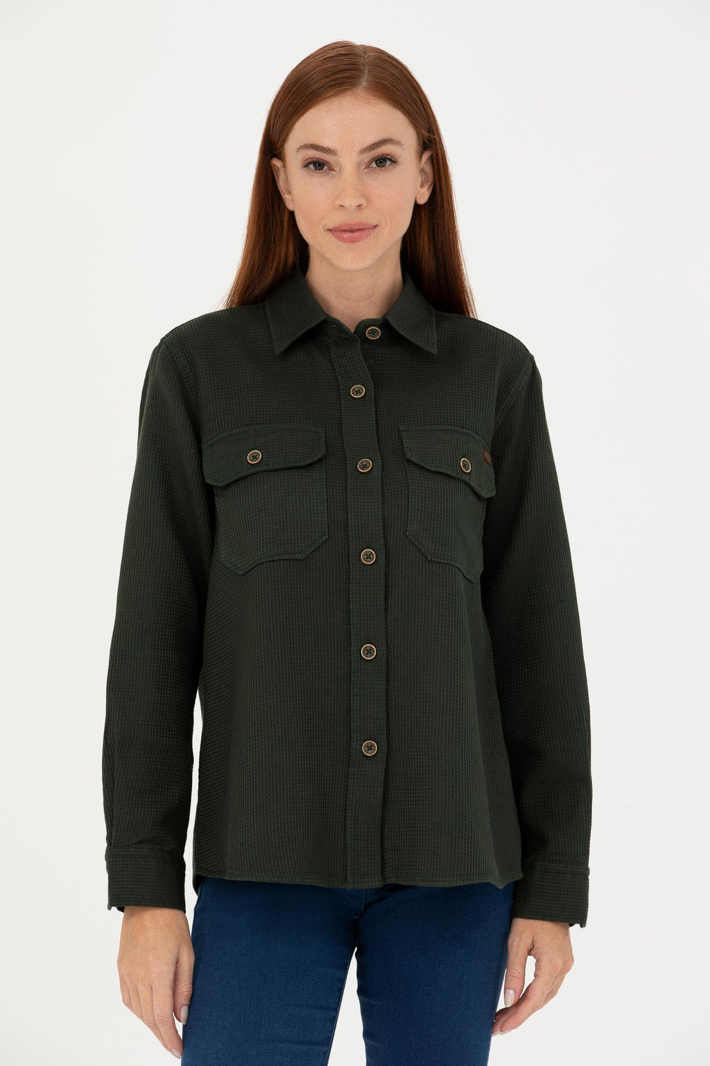 Женская рубашка цвета хаки с длинным рукавом - U.s. polo assn фото 17