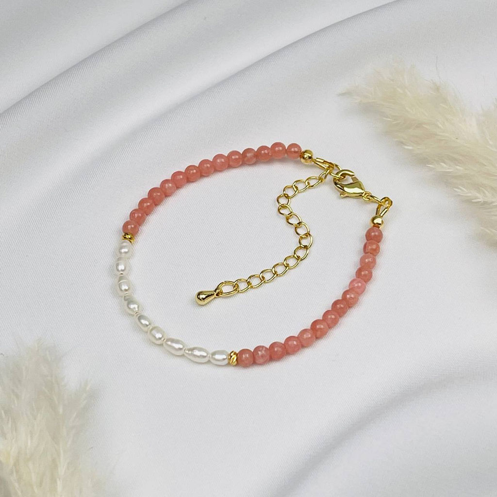 Браслет из Родонита и Жемчуга - Радуга самоцветов фото 2