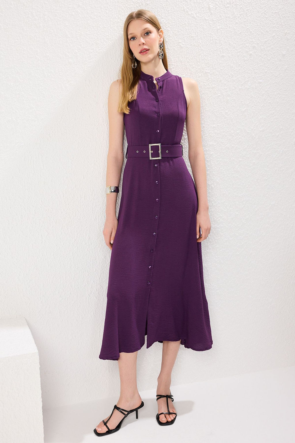 TRENDYOLMILLA Mint Kemerli Midi Dokuma Gomlek Elbise TWOSS23EL01628  фото 20