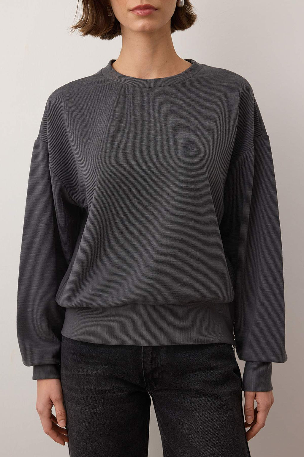 Ekru Fitilli Regular/Normal Kal?p Orme Sweatshirt TWOAW26SW00046 - Trendyolmilla фото 6