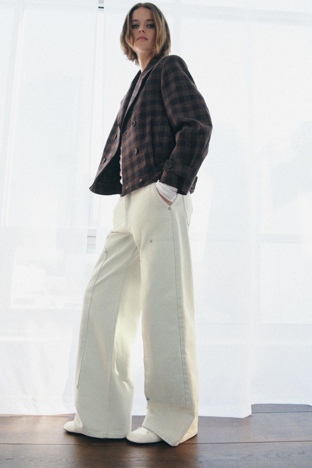 ZW COLLECTION CHECKED DOUBLE-BREASTED JACKET - Zara фото 4