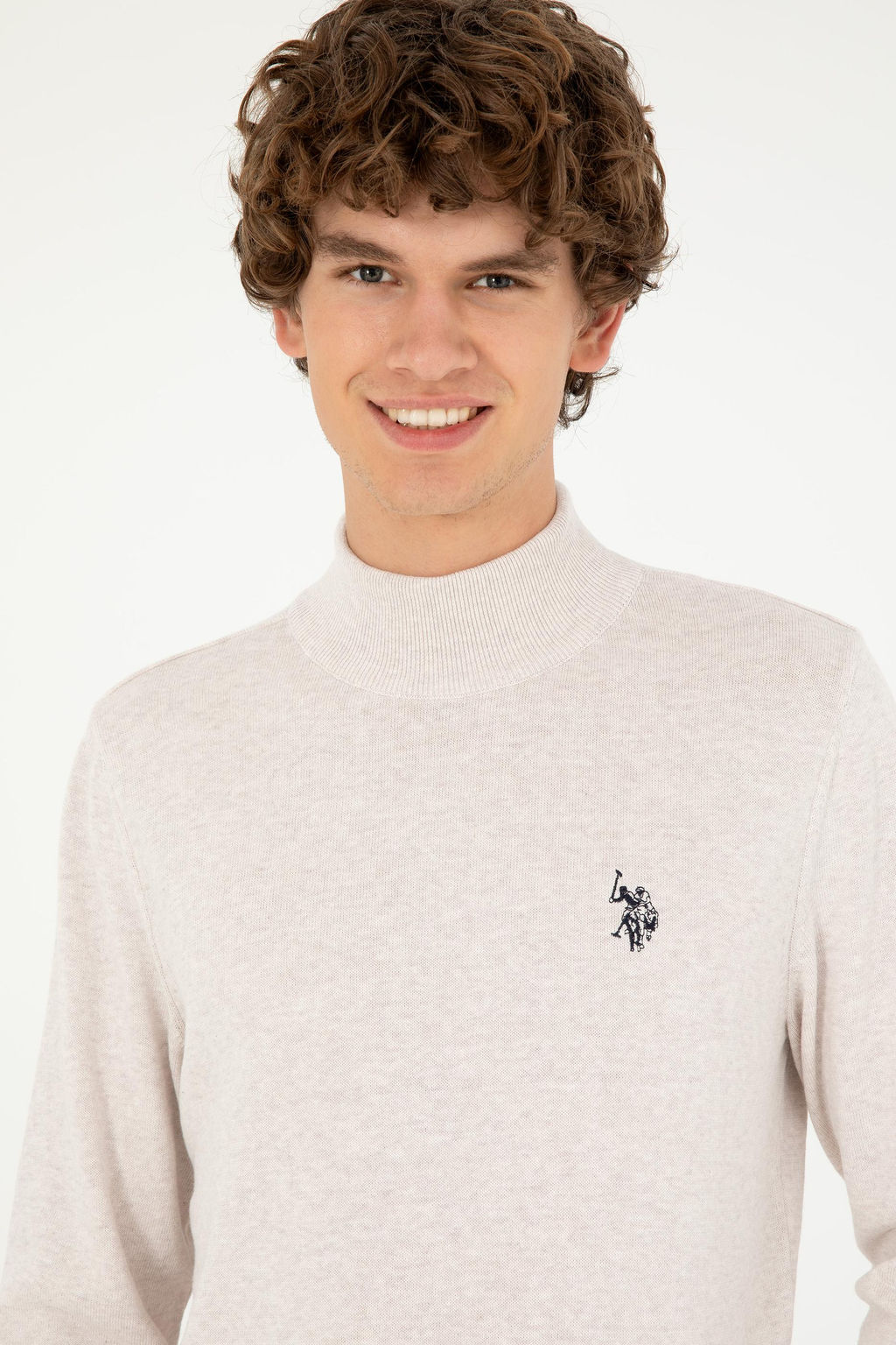 Свитер мужской U.S. Polo Assn каменный меланж хлопок  фото 9