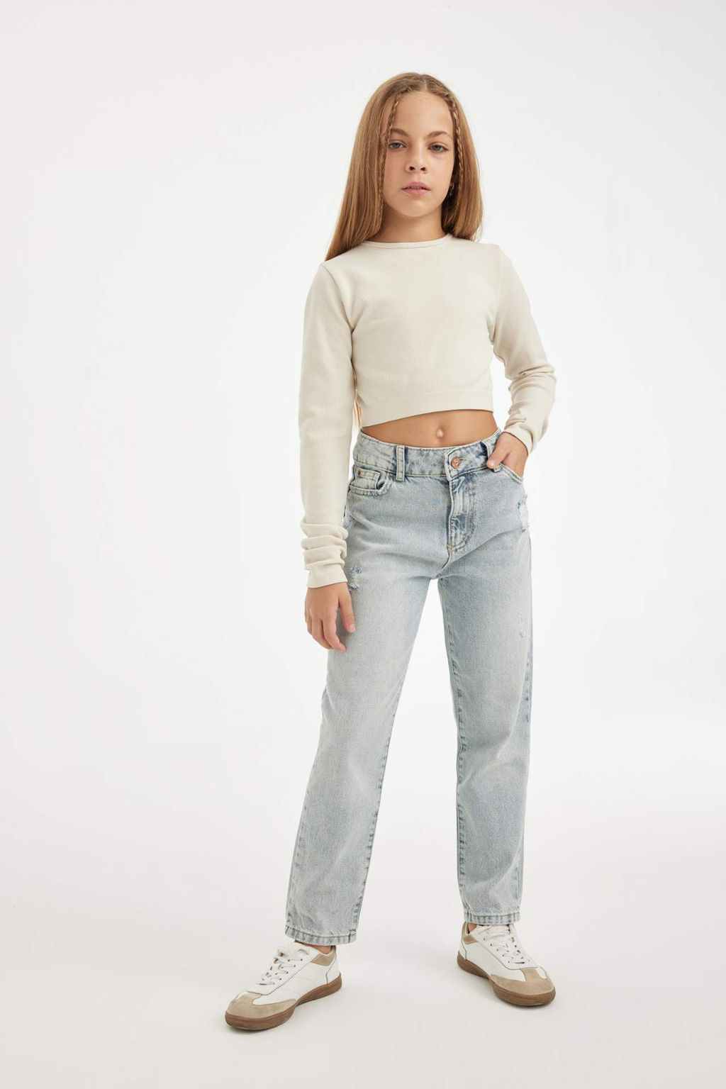 K?z Cocuk Mom Fit Y?rt?k Detayl? Dar Paca Cepli Jean Pantolon - Defacto фото 2
