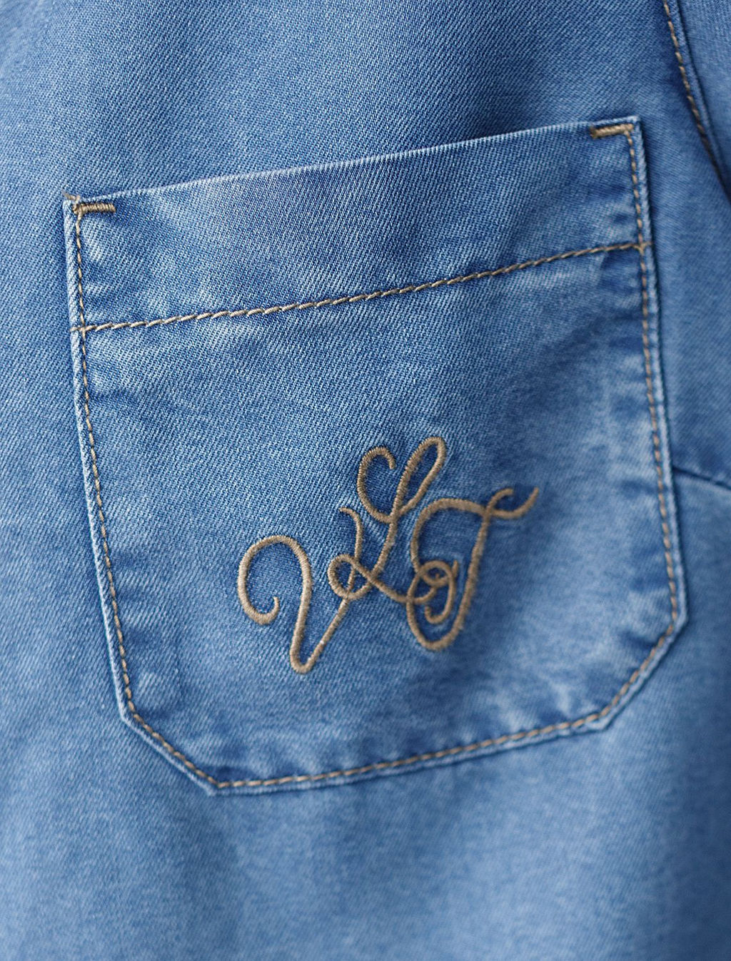 Укороченная блузка с кулиской из джинсового лиоцелла - Vilatte фото 2