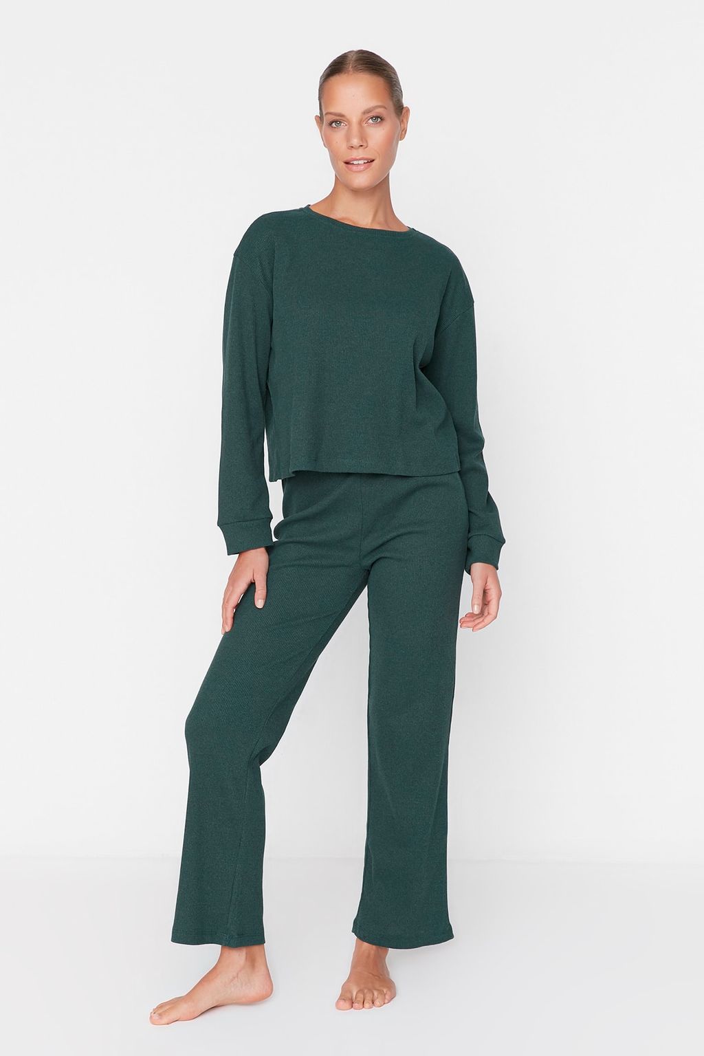 Koyu Yesil Fitilli Orme Pijama Tak?m? THMAW21PT0009