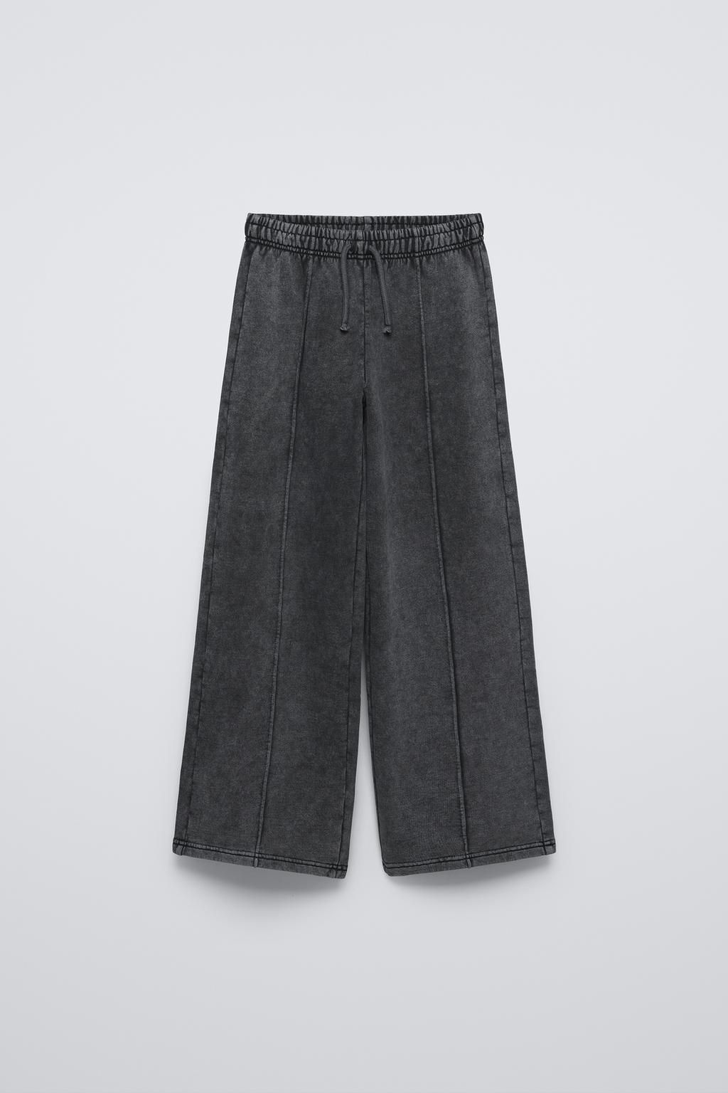 WASHED-EFFECT WIDE-LEG PLUSH TROUSERS