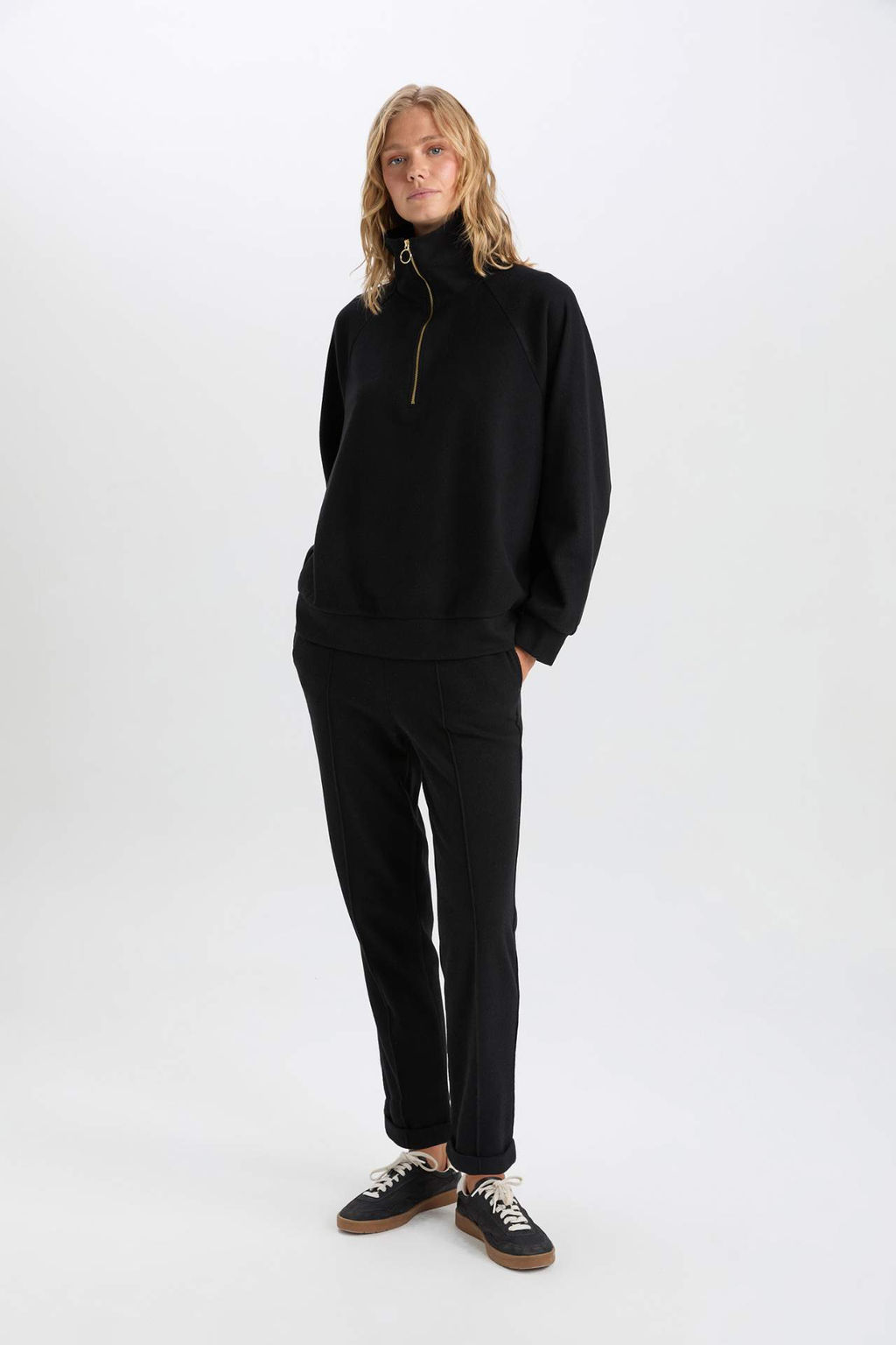 Regular Fit Beli Lastikli Basic Duz Bagc?kl? Cepli Paca Katlamal? Uzun Boy Pantolon - Defacto фото 2