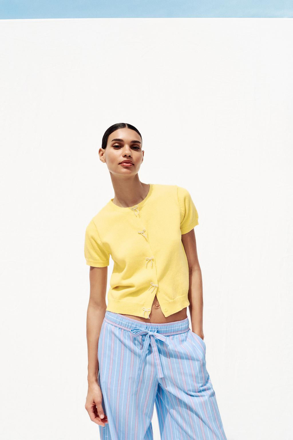 CARDIGAN WITH FAUX PEARL TIES