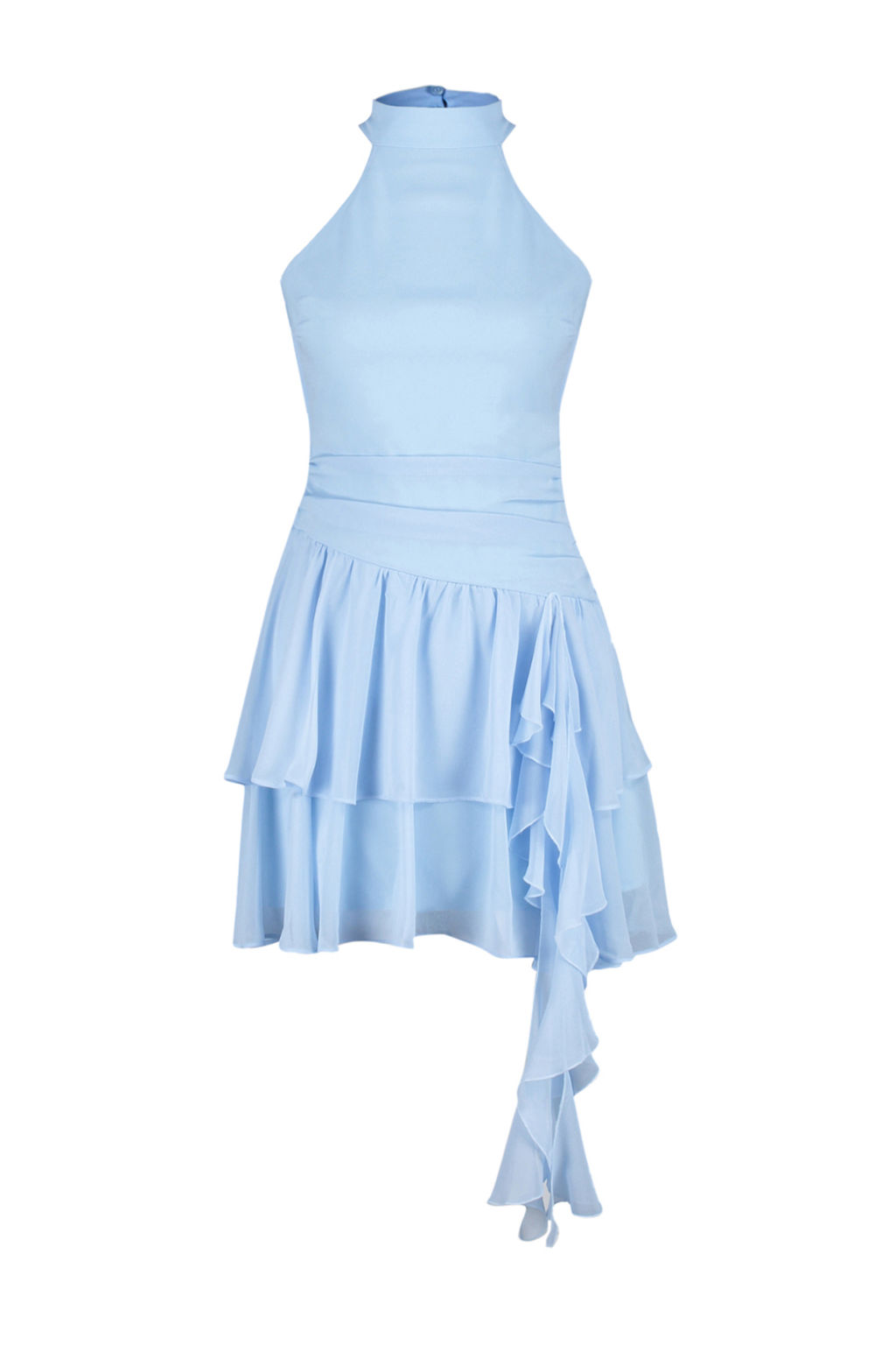 TRENDYOLMILLA Ac?k Mavi A-Kesim F?f?rl? Dokuma K?sa S?k Abiye Elbise TPRSS24EL00122  фото 8