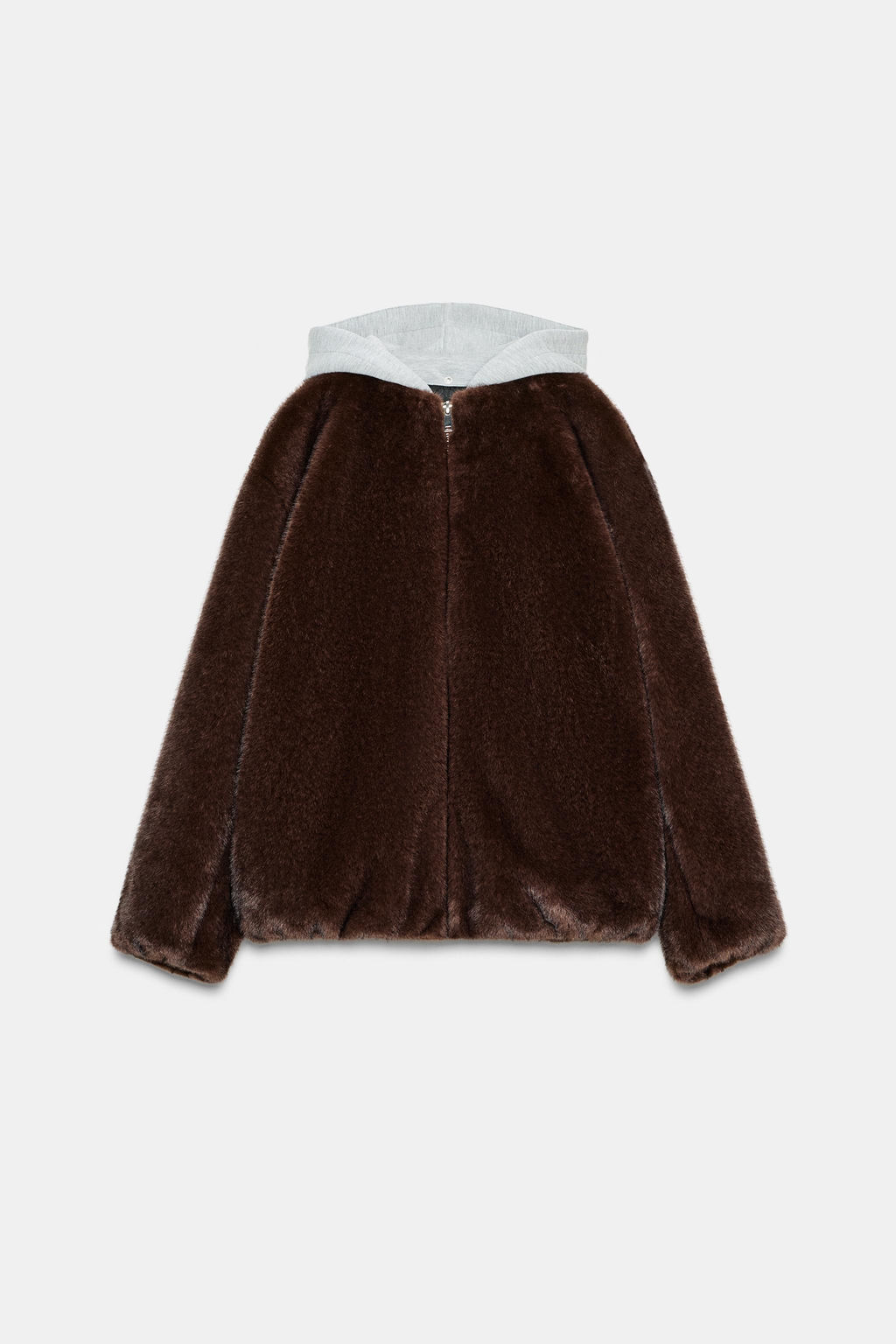 CONTRAST BOMBER JACKET WITH FAUX FUR HOODIE