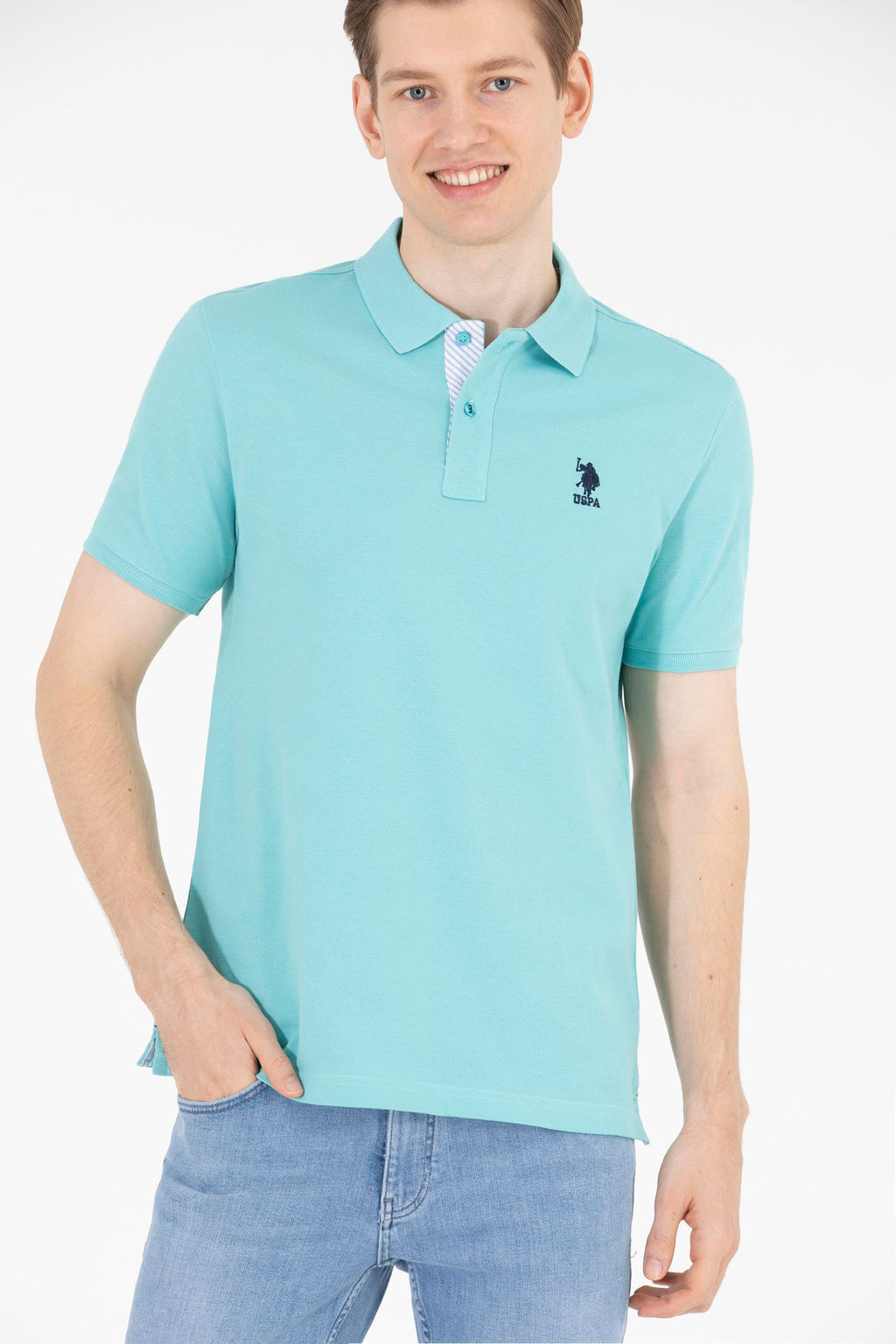 Мужская мятная футболка с воротником поло Basic - U.s. polo assn фото 3