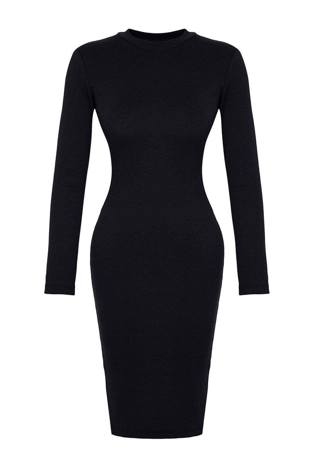 TRENDYOLMILLA Zumrut Yesili Fitted/Vucuda Oturan Uzun Kollu Fitilli Esnek Orme Elbise TWOAW25EL00102